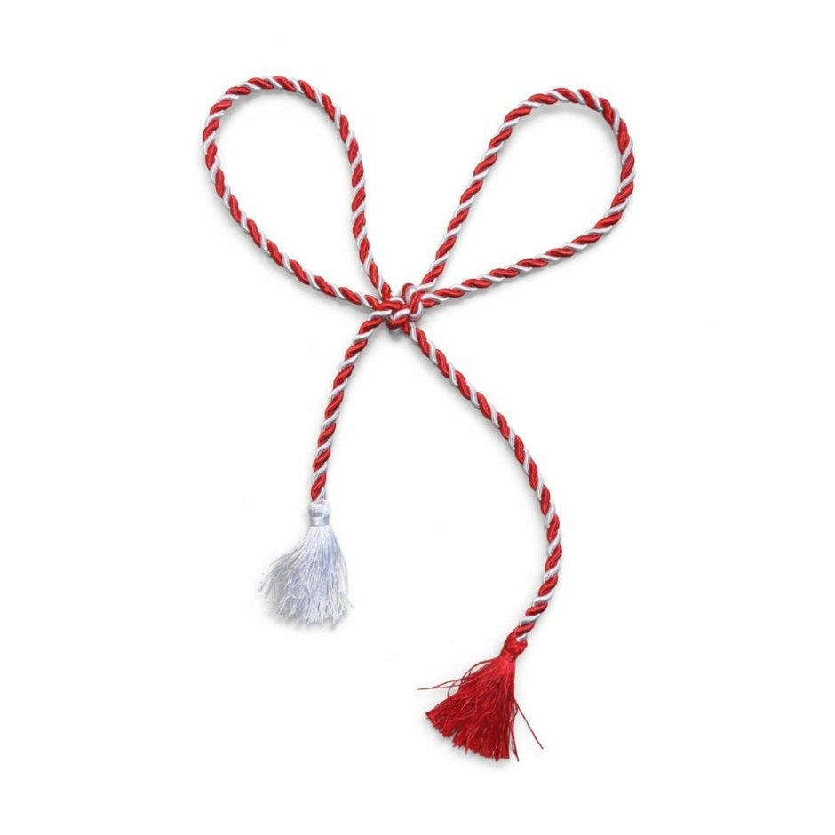 Snur martisor rasucit gigant, lungime 1.5 m, grosime 0.5 cm, alb-rosu pentru decoratiuni