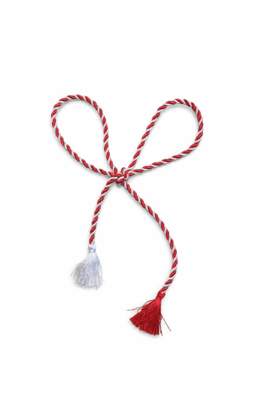 Snur martisor rasucit traditional, set 100 bucati, lungime 50 cm, model alb-rosu cu ciucuri