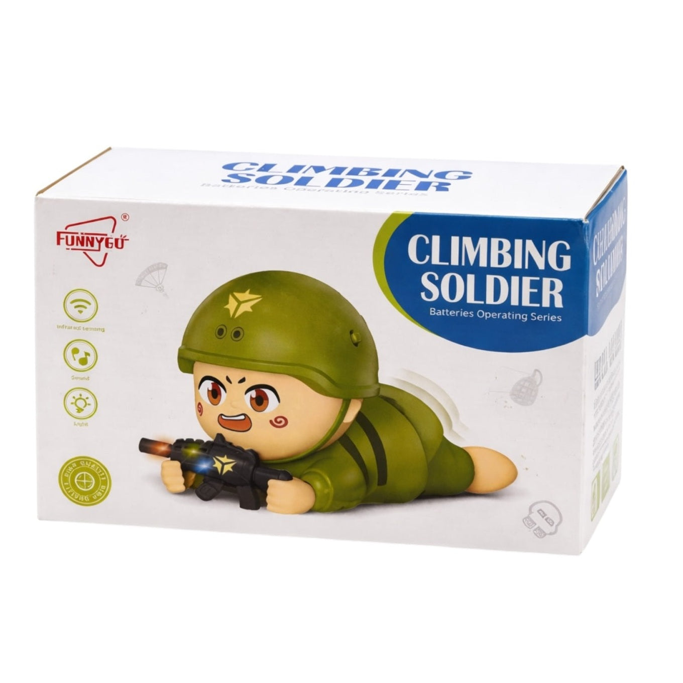 Soldat albastru interactiv cu sunete, lumini și senzor infraroșu, 16,5 cm