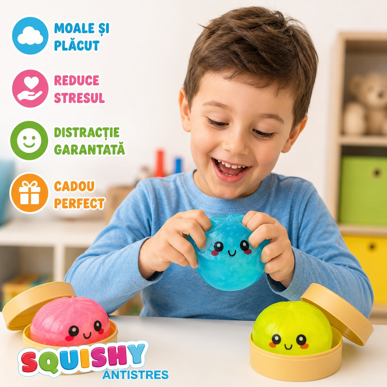 Squishy Dumpling Antistres 8,5 cm în Cutie Tip Bambus – Jucărie Moale pentru Copii, Model Aleatoriu