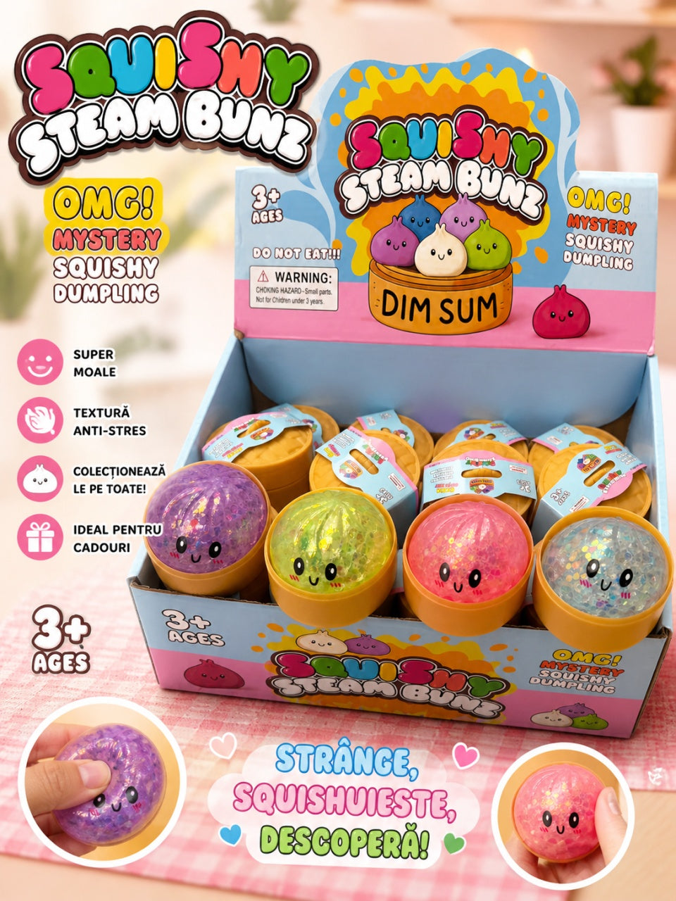 Squishy Dumplings cu Sclipici si Bilute moi 5.5cm – Jucărie Antistres