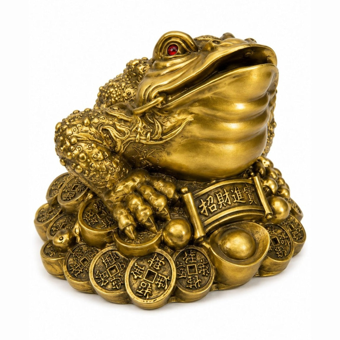 Statuetă Broască Feng Shui Aurie cu Monede – Suvenir Decorativ pentru Noroc, Prosperitate și Abundență