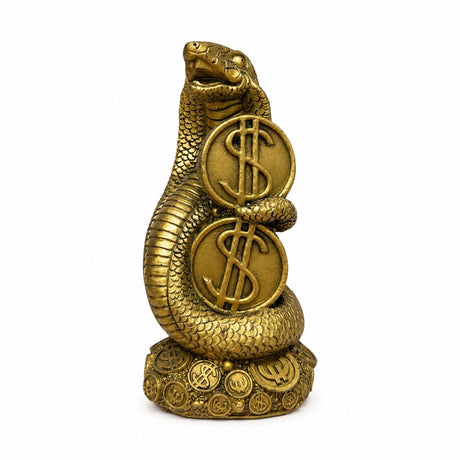 Statuetă Șarpe Auriu cu Monede Dollar – Suvenir Feng Shui pentru Prosperitate și Succes Financiar