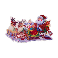 Sticker decorativ Craciun 3D cu sclipici 24x13 cm Mos si reni