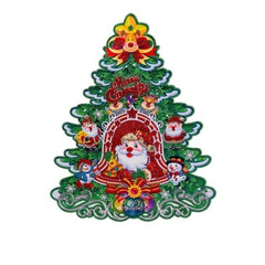Sticker decorativ Craciun brad 3D cu Mos Craciun si om de zapada 40x32 cm