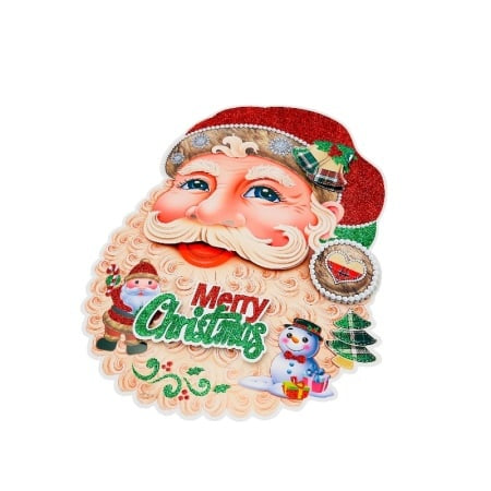 Sticker decorativ Craciun chip Mos Craciun 3D cu sclipici 39x27 cm