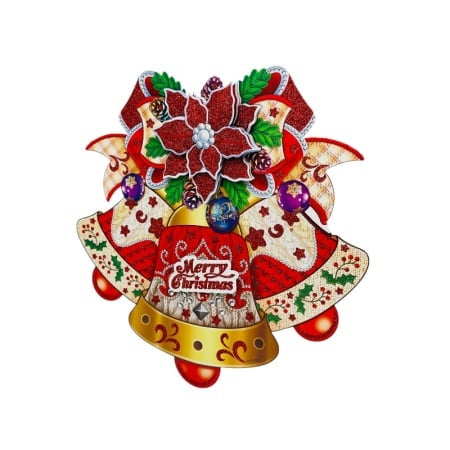Sticker decorativ Craciun clopote 3D cu poinsettia si sclipici 35x35 cm