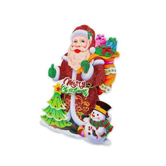 Sticker decorativ Craciun Mos Craciun 3D cu brad si om de zapada 23x14 cm