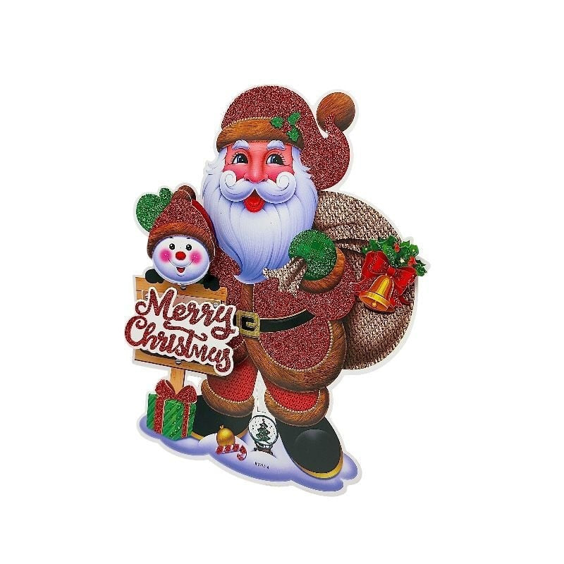 Sticker decorativ Craciun Mos Craciun 3D cu sclipici 22x18.5 cm
