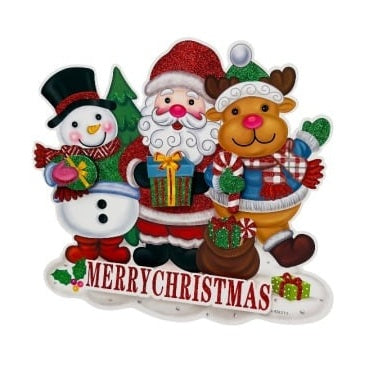 Sticker decorativ Craciun Mos, om de zapada si ren 3D cu sclipici 35x38 cm
