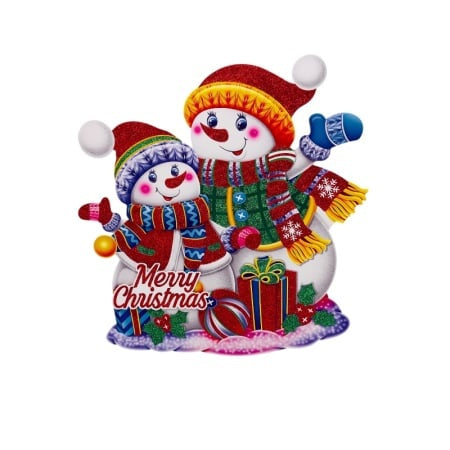 Sticker decorativ Craciun oameni de zapada 3D cu sclipici 42x38 cm