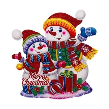 Sticker decorativ Craciun oameni de zapada 3D cu sclipici 42x38 cm