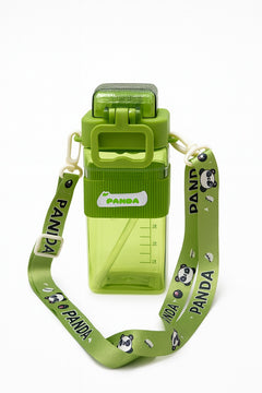 Sticla Apa Copii cu Bretea , Model Panda, Verde, Inchidere Sigura