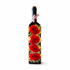 Sticla Decorativa cu 4 Trandafiri Rosii si LED, Cadou Romantic cu Lumina, 31x7x9 cm