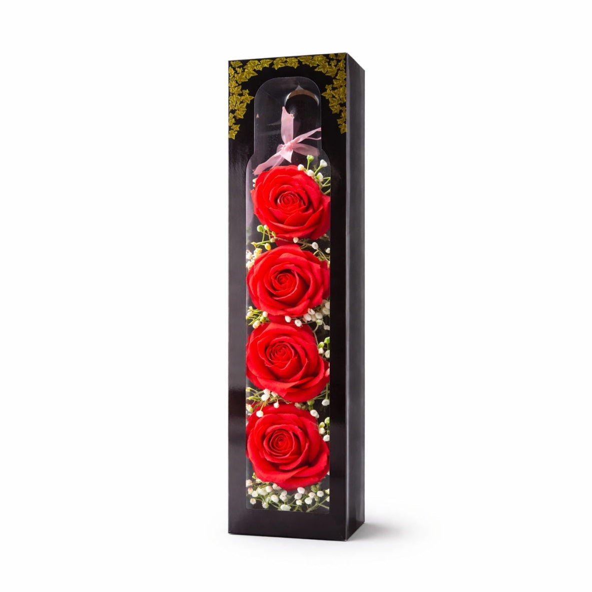Sticla Decorativa cu 4 Trandafiri Rosii si LED, Cadou Romantic cu Lumina, 31x7x9 cm