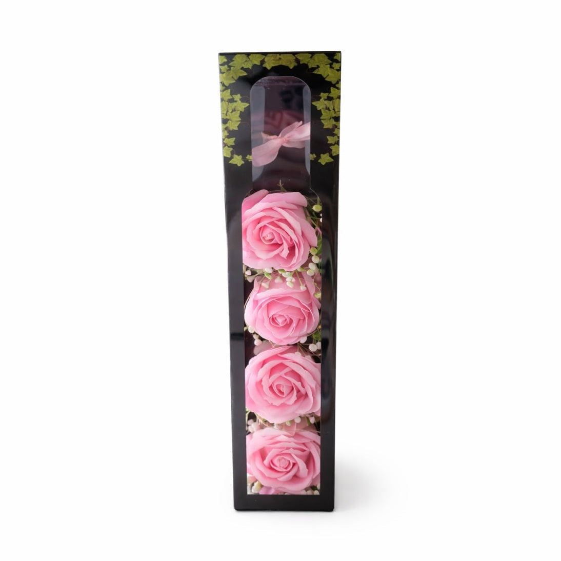 Sticla Decorativa cu 4 Trandafiri Roz si LED, Cadou Romantic Elegant, 31x7x9 cm