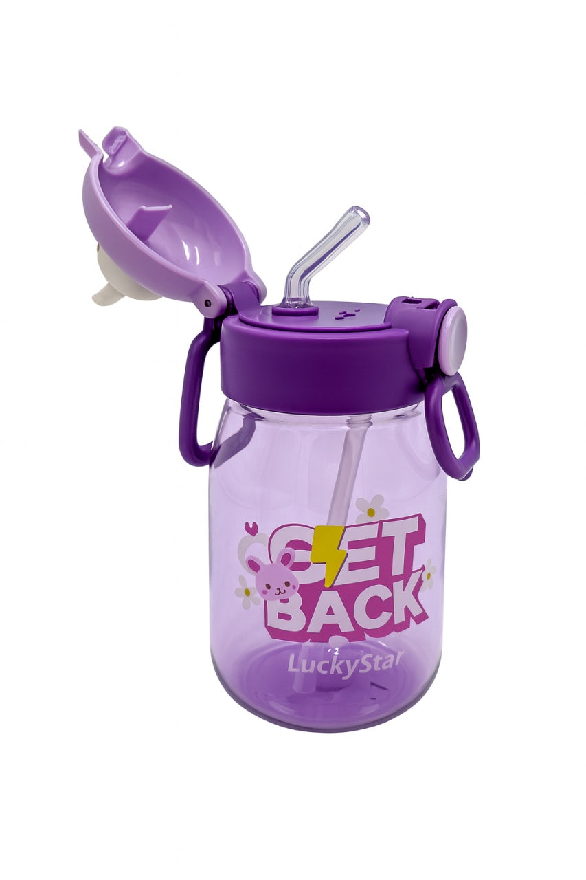 Sticla Kids Get Back 500ml , Model Violet cu Iepuras, Pai, Capac Flip si Manere Laterale