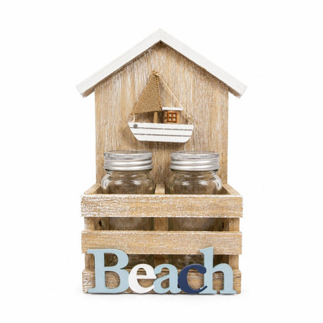 Suport Decorativ Beach cu 2 Borcane din Sticlă – Suvenir Marin pentru Depozitare și Decor