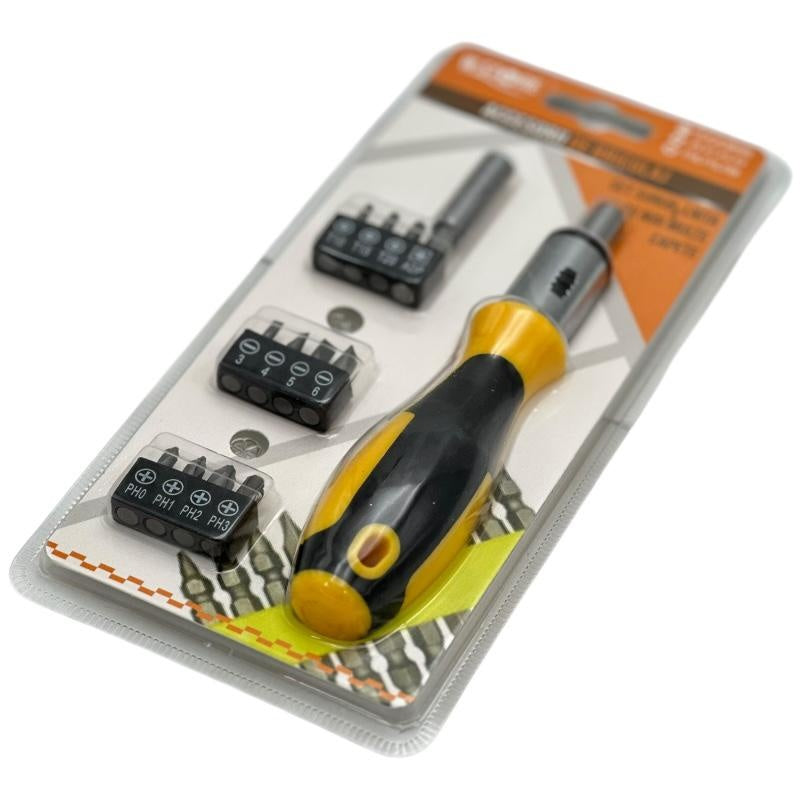 Surubelnita multifunctionala Bossram cu maner ergonomic si set 20 biti interschimbabili pentru utilizare versatila,