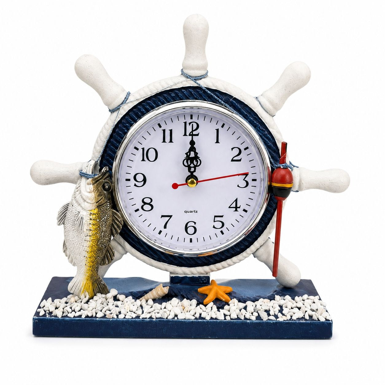 Suvenir Ceas Decorativ Marin cu Cârmă și Pește – Ornament Nautic pentru Casă și Birou