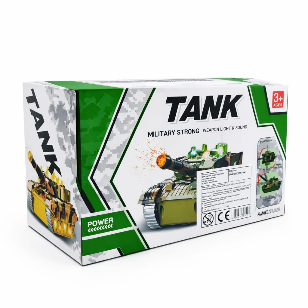 Tanc de jucarie cu sunet si lumini, rotire, model militar, army