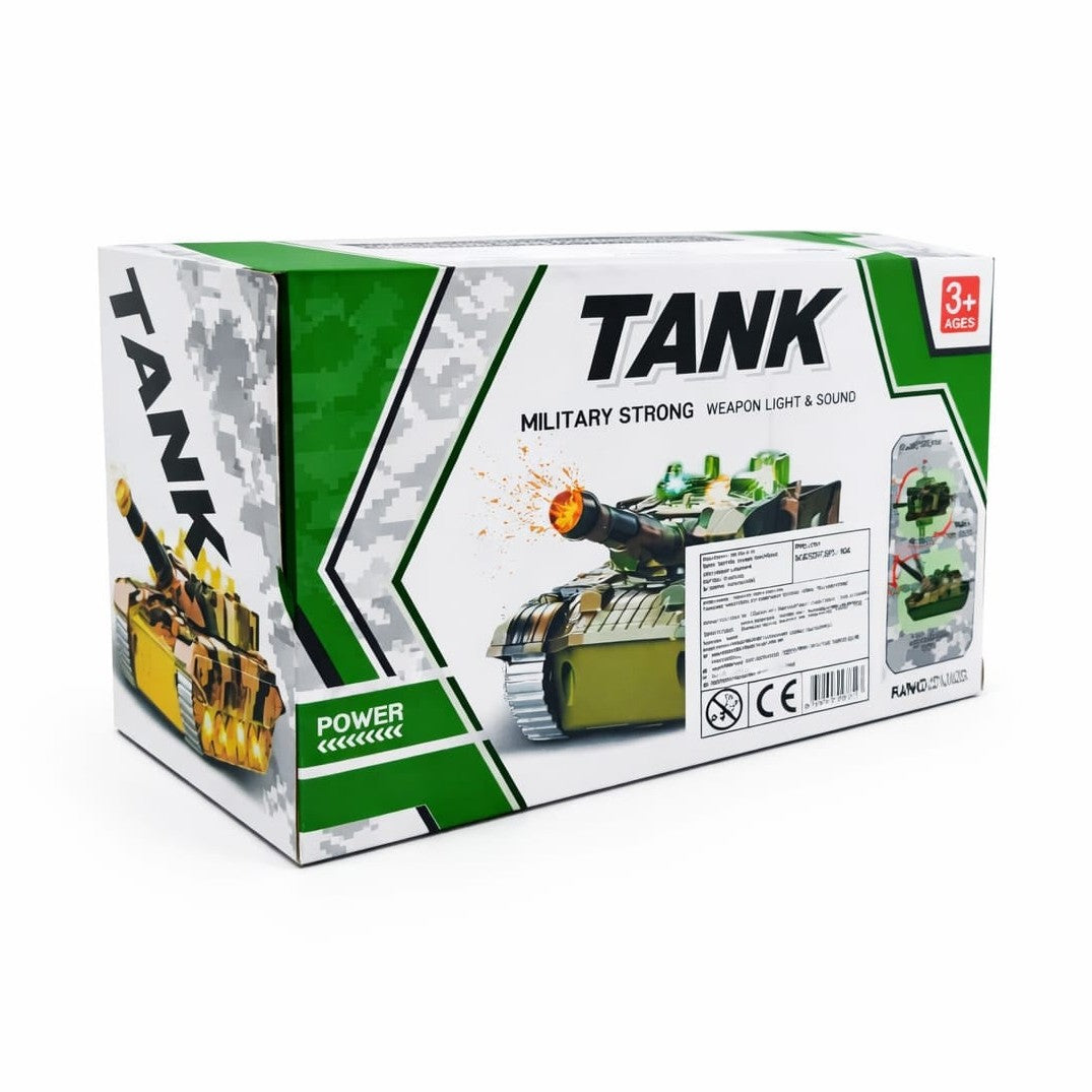Tanc de jucarie cu sunet si lumini, rotire, model militar, army