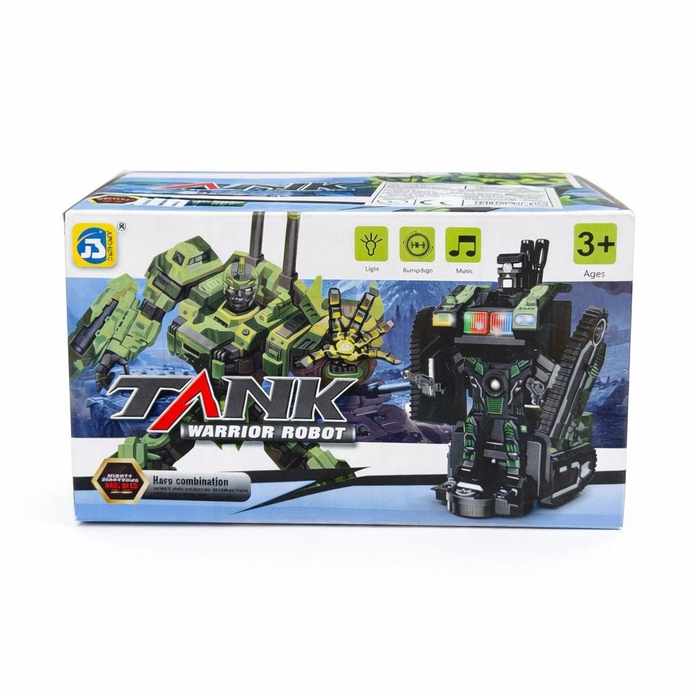 Tanc transformabil in robot cu lumini si sunete, model militar, 20cm