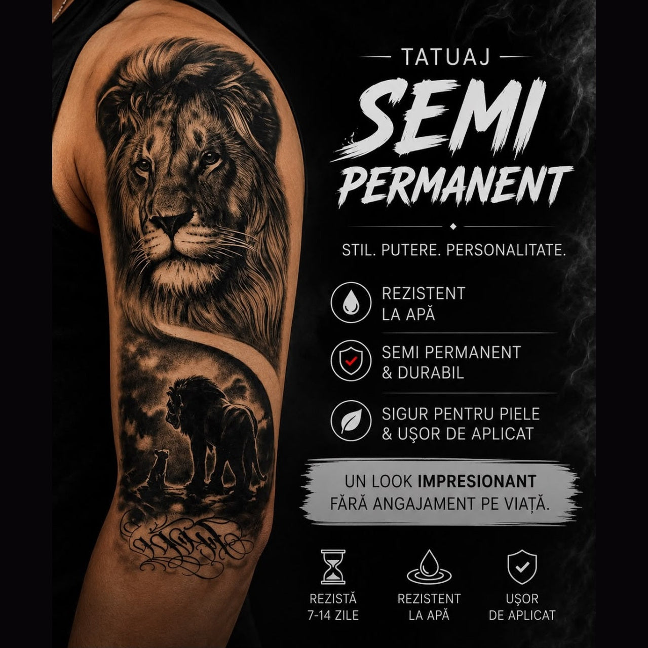 Tatuaj Semipermanent, Model cu Lei, Realist – 45 cm