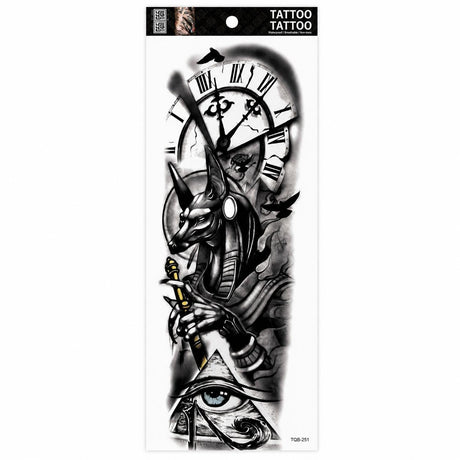 Tatuaj Temporar Semipermanent Anubis cu Ceas și Ochi Egiptean – 45 cm