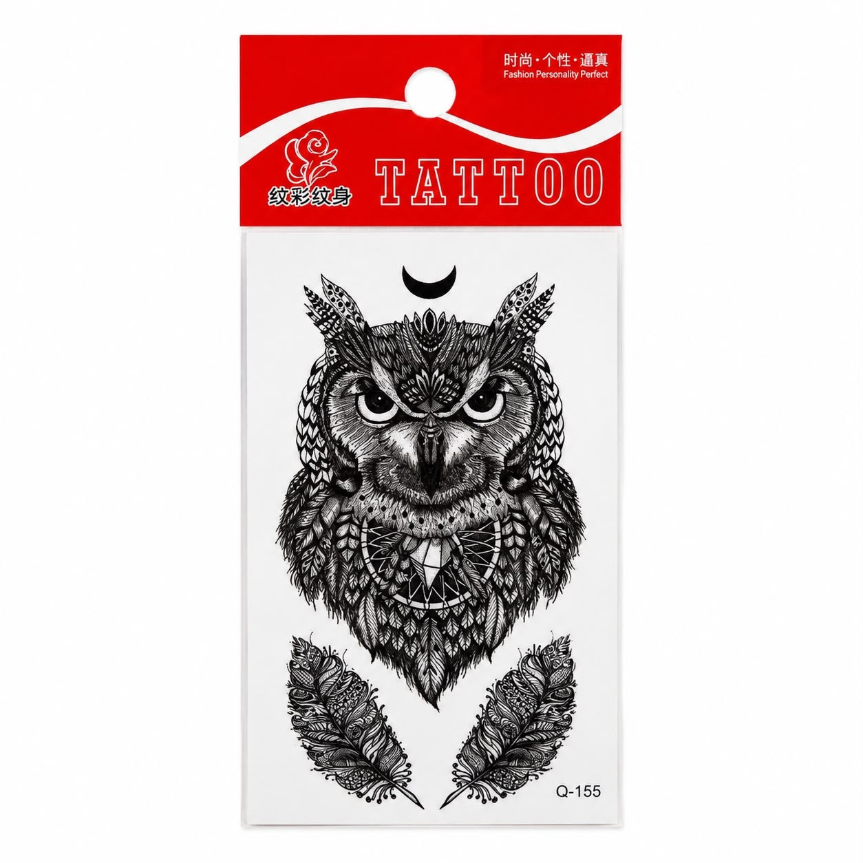 Tatuaj Temporar Semipermanent Bufniță Mistică 10 cm – Design Tribal Alb-Negru