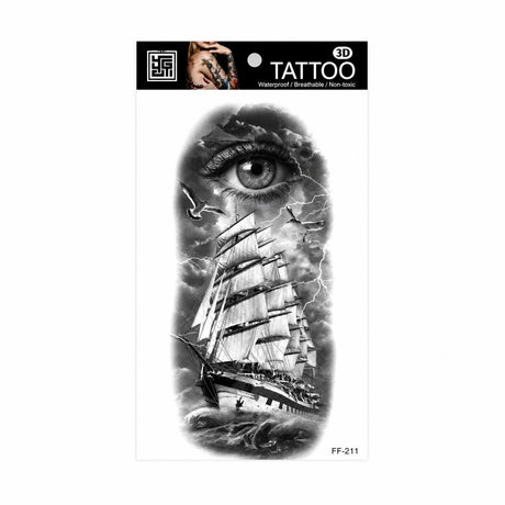 Tatuaj Temporar Semipermanent Corabie cu Ochi Mistic și Furtună – 18 cm, Rezistent la Apă