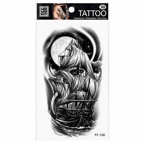 Tatuaj Temporar Semipermanent Corabie cu Pânze și Lună Plină – 18 cm
