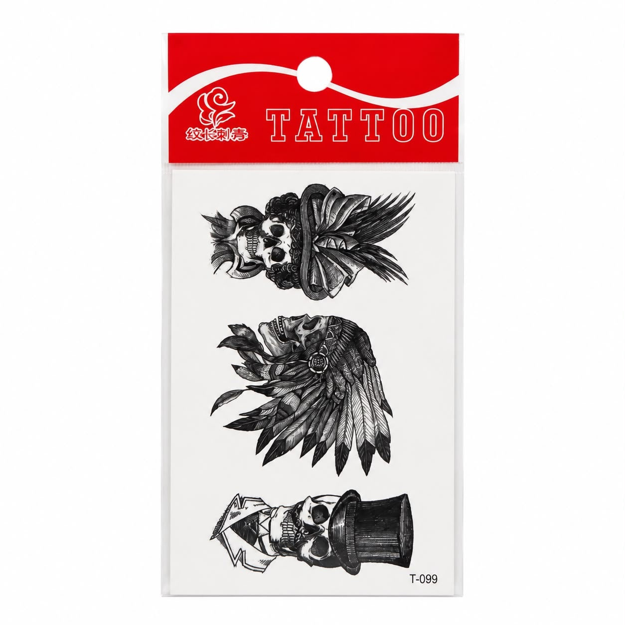 Tatuaj Temporar Semipermanent Cranii Vintage cu Pene și Elemente Tribale