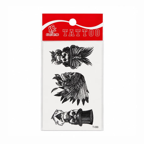 Tatuaj Temporar Semipermanent Cranii Vintage cu Pene și Elemente Tribale