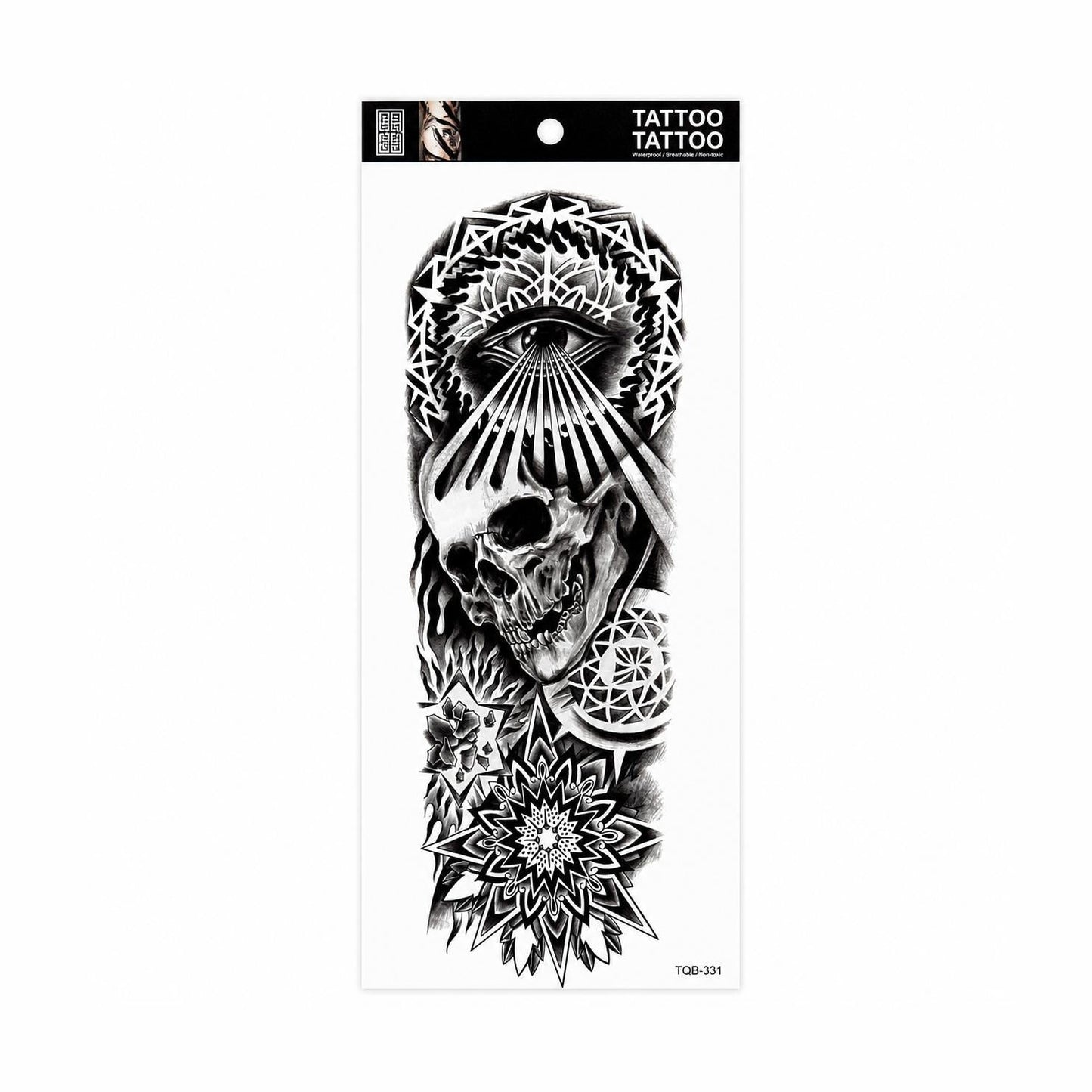 Tatuaj Temporar Semipermanent Craniu cu Ochiul Atotvăzător și Mandala – 45 cm