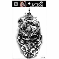 Tatuaj Temporar Semipermanent Craniu cu Șarpe și Mecanism de Ceas – 18 cm