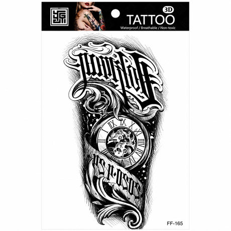 Tatuaj Temporar Semipermanent cu Ceas Vintage și Elemente Ornamentale – 18 cm