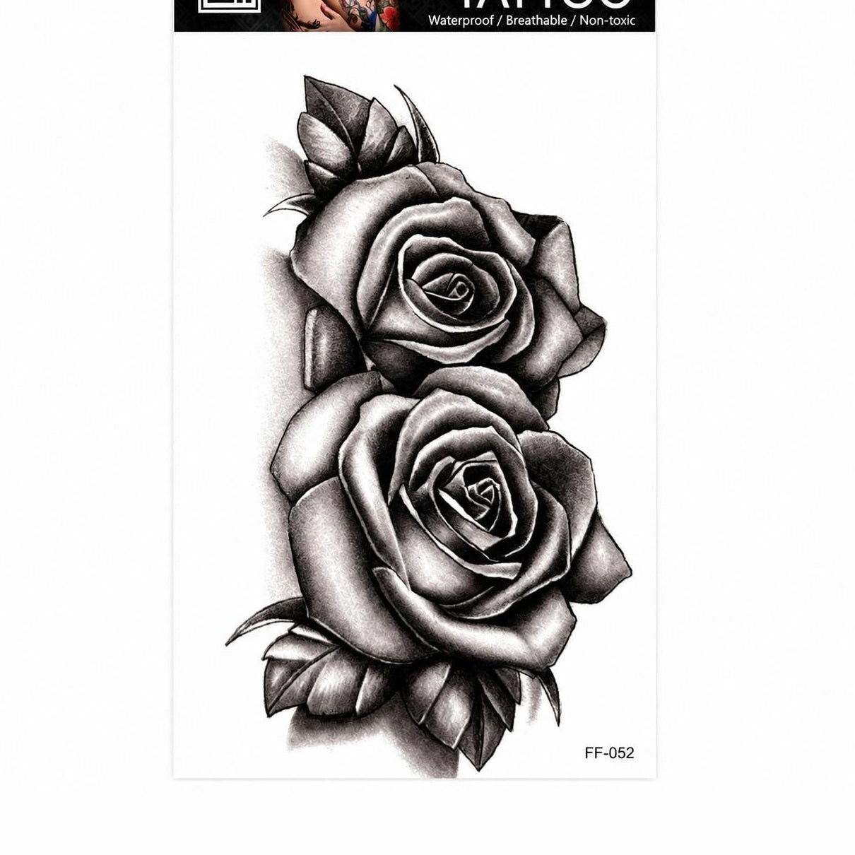 Tatuaj Temporar Semipermanent cu Două Trandafiri Realistici – 18 cm, Rezistent la Apă