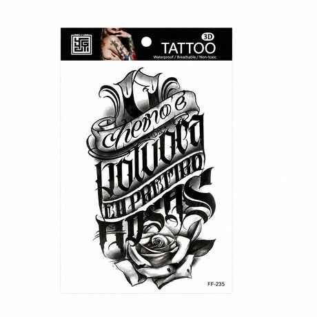 Tatuaj Temporar Semipermanent cu Trandafir și Lettering Artistic – 18 cm, Rezistent la Apă