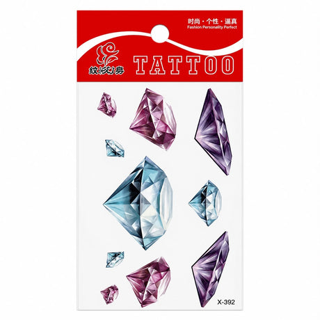 Tatuaj Temporar Semipermanent Diamante Colorate 10 cm – Cristale Albastre și Mov