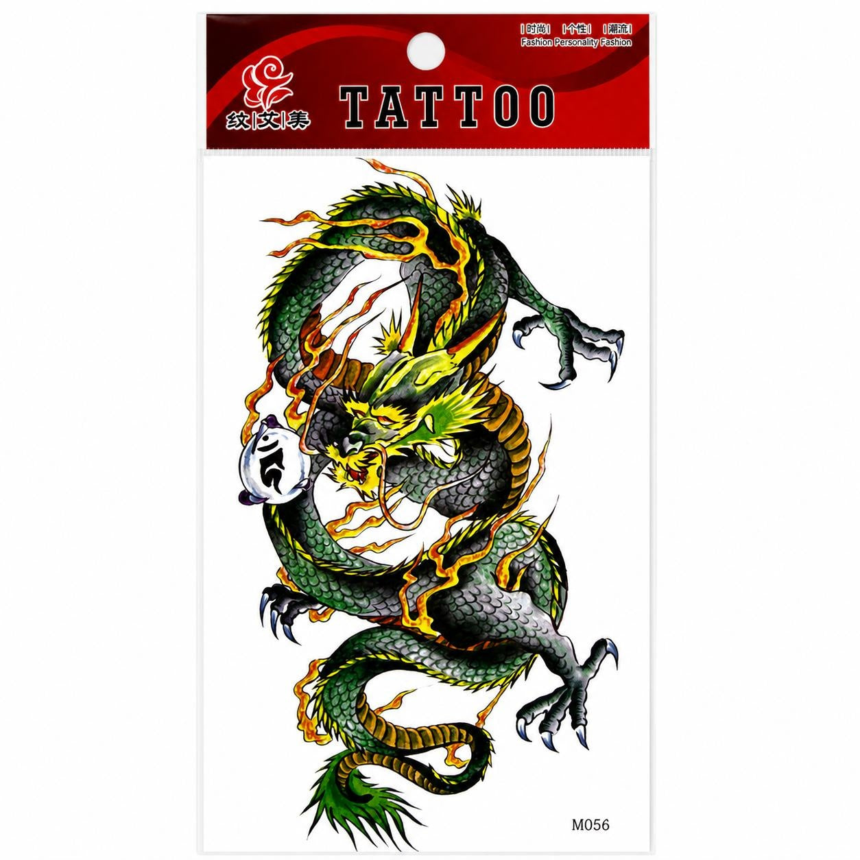 Tatuaj Temporar Semipermanent Dragon Chinezesc Verde 3D – 18 cm, Rezistent la Apă