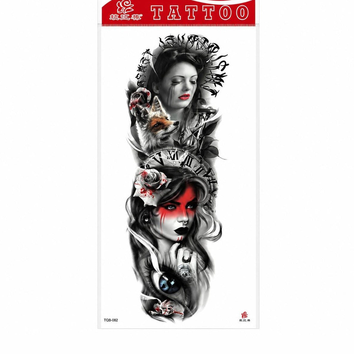 Tatuaj Temporar Semipermanent Femei Mistice și Ceas – Design Artistic Realist, 45 cm