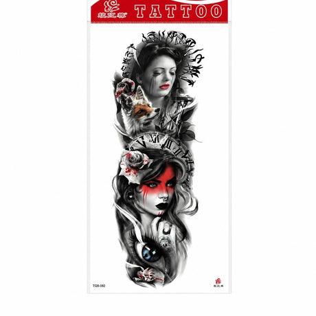 Tatuaj Temporar Semipermanent Femei Mistice și Ceas – Design Artistic Realist, 45 cm