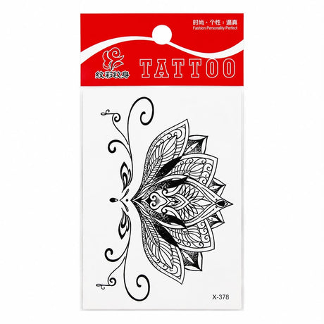 Tatuaj Temporar Semipermanent Floare Lotus Mandala 10 cm – Design Boho Alb-Negru
