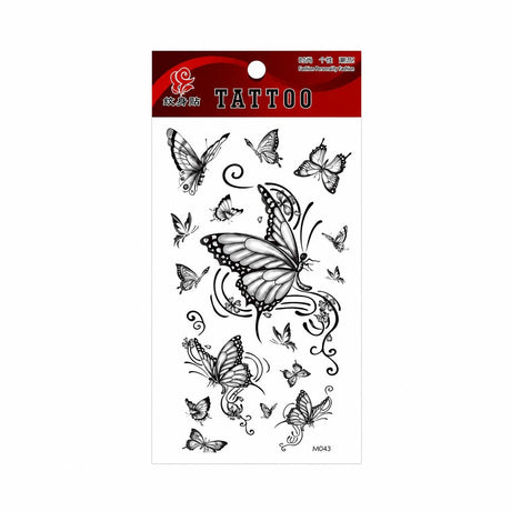 Tatuaj Temporar Semipermanent Fluturi Eleganți Alb-Negru – 18 cm, Rezistent la Apă