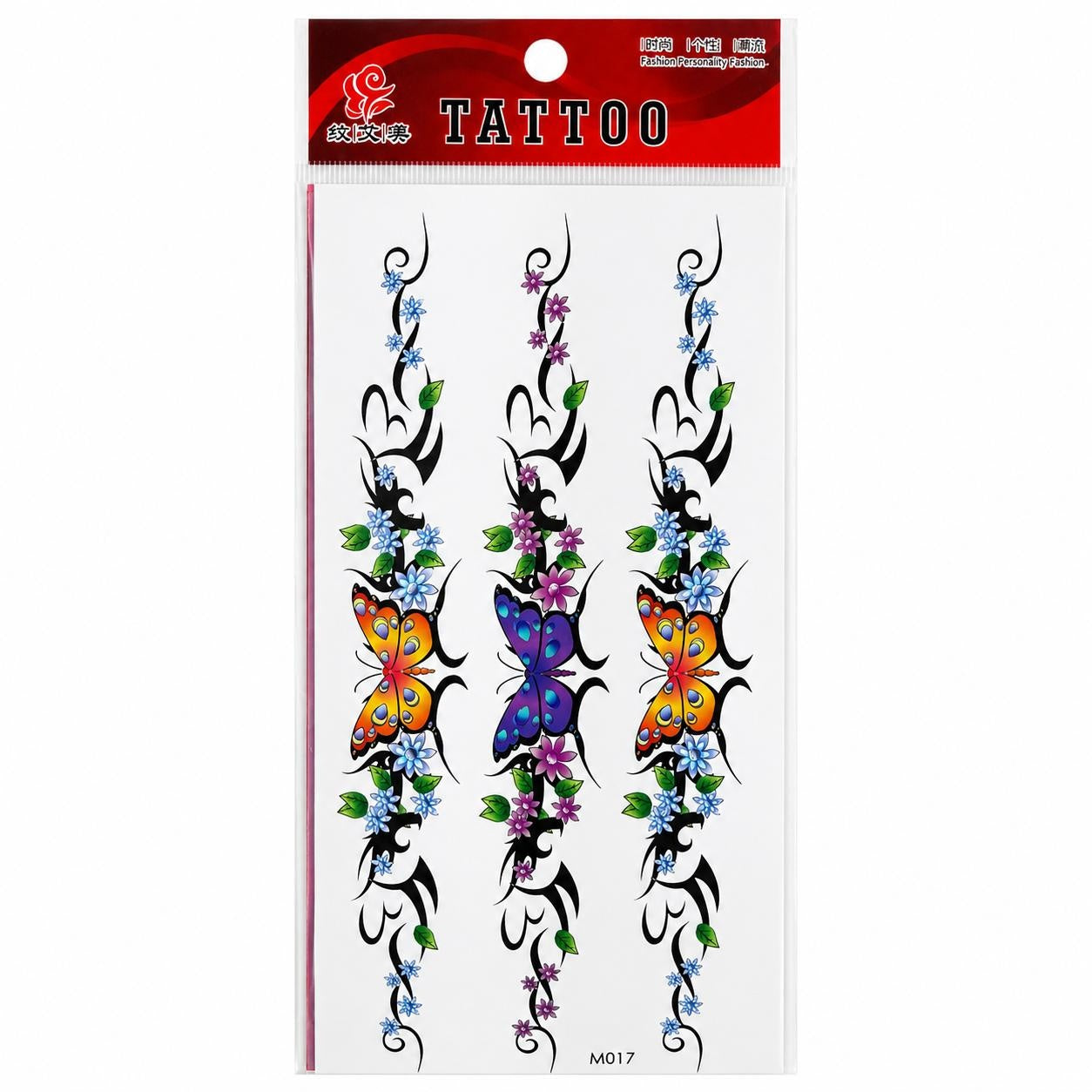 Tatuaj Temporar Semipermanent Fluturi și Flori Ornamentale – 18 cm, Rezistent la Apă