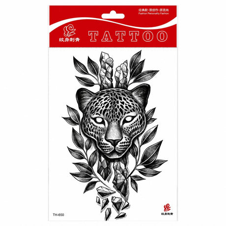 Tatuaj Temporar Semipermanent Leopard – 20 cm, Rezistent la Apă, Stil Black & Grey