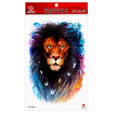 Tatuaj Temporar Semipermanent Leu Colorat Artistic – 20 cm, Rezistent la Apă, Efect Realist