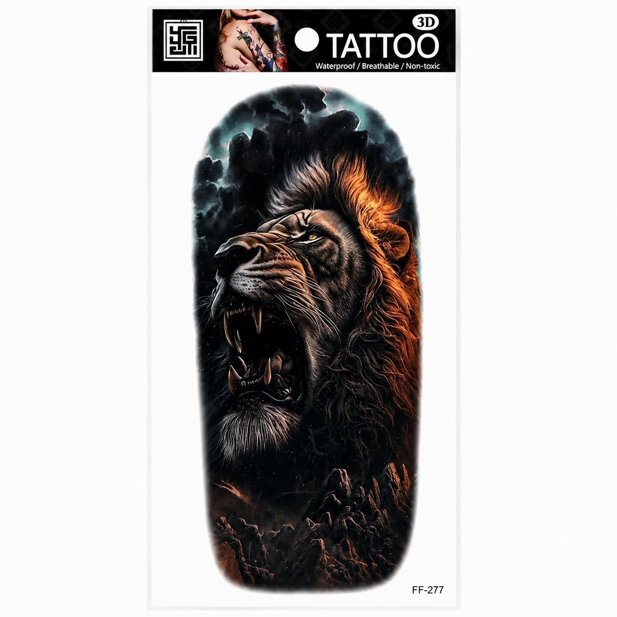 Tatuaj Temporar Semipermanent Leu Furios în Stil Realist – 18 cm, Rezistent la Apă