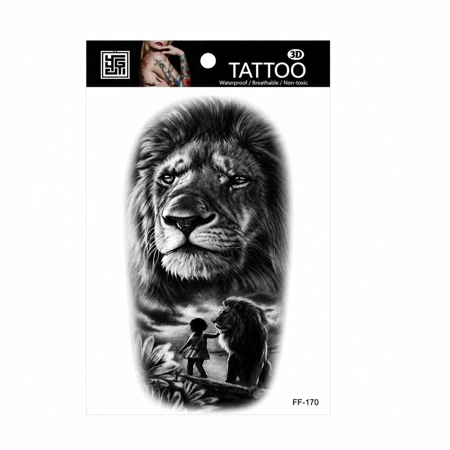 Tatuaj Temporar Semipermanent Leu Protector și Copil – 18 cm, Rezistent la Apă